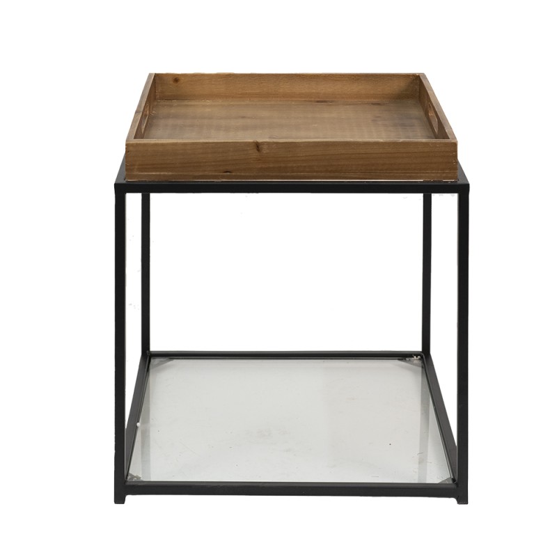 Clayre & Eef Side Table 44x44x45 cm Brown Black Iron Wood Square