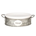 Clayre & Eef Soap Dish 16x11x6 cm White Grey Metal Oval Soap