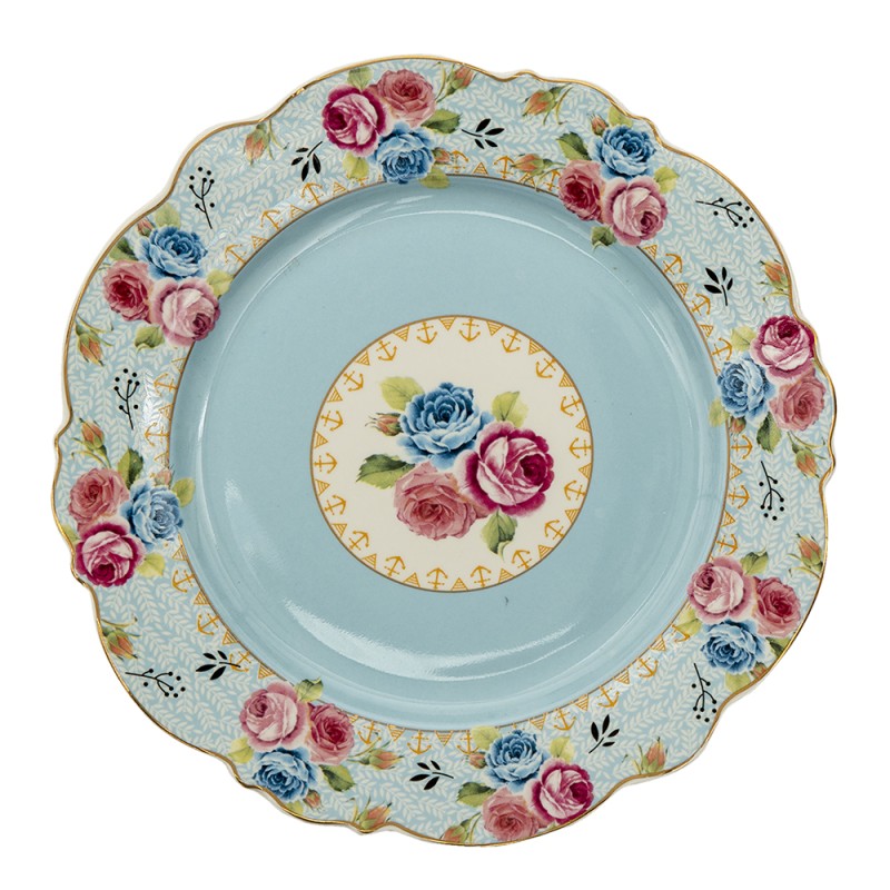 Clayre & Eef Breakfast Plate Ø 20 cm Blue Ceramic Round Flowers
