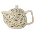Clayre & Eef Teapot with Infuser 400 ml Green Ceramic Round Flowers