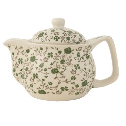 Clayre & Eef Teekanne mit Sieb 6CETE0016 700 ml Grün Keramik Rund Blumen Teekanne Japanische Teekanne