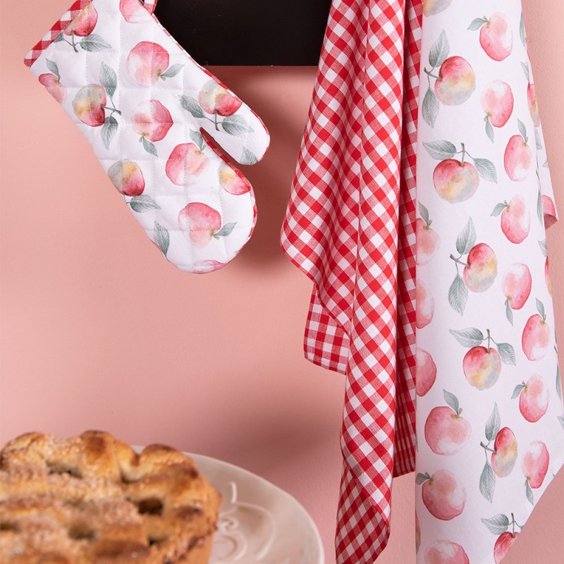 Clayre & Eef Oven Mitt 18x30 cm Red White Cotton Apples