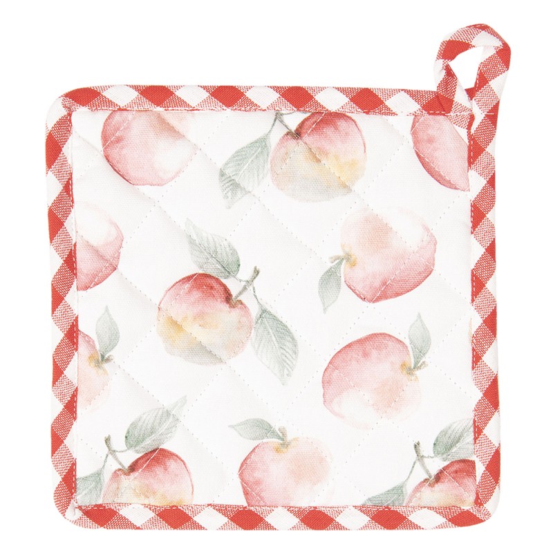 Clayre & Eef Pot Holder 20x20 cm Red Green Cotton Square Apple
