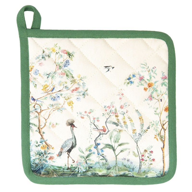 Clayre & Eef Pot Holder 20x20 cm Beige Cotton Square Tropical Pattern