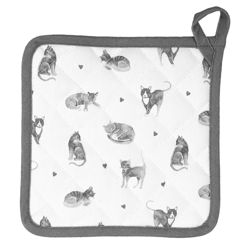 Clayre & Eef Pot Holder 20x20 cm Grey White Cotton Square Cats