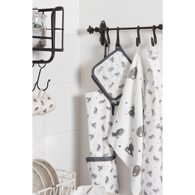 Clayre & Eef Manique 20x20 cm Gris Blanc Coton Chats