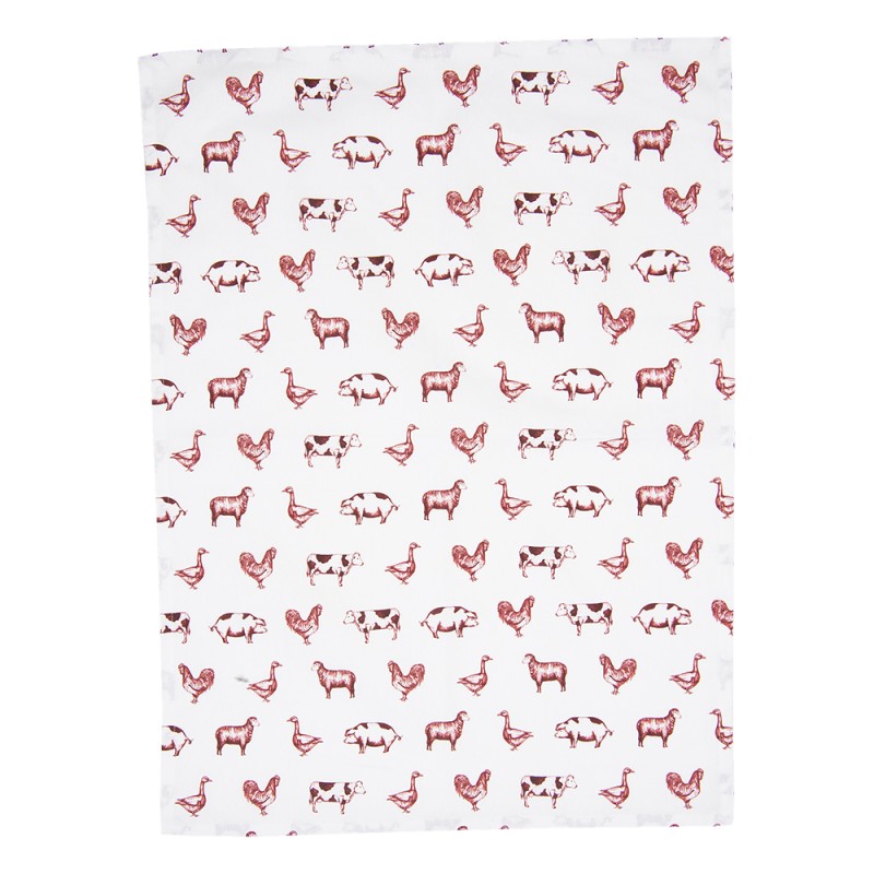 Clayre & Eef Tea Towel  50x70 cm Red White Cotton Rectangle Farm Animals