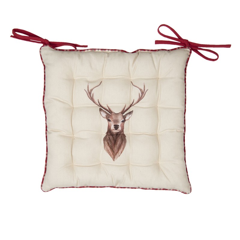 Clayre & Eef Coussin de chaise en mousse 40x40 cm Beige Rouge Coton Carré Cerf