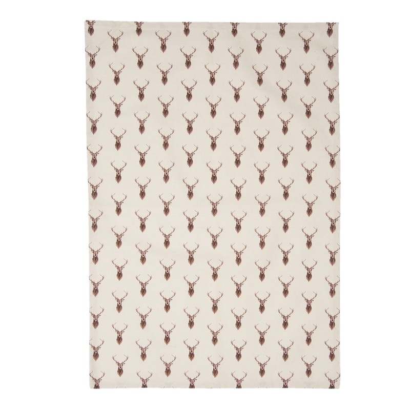 Clayre & Eef Theedoek  50x70 cm Beige Rood Katoen Rechthoek Hert