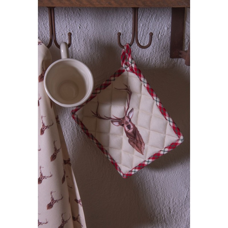 Clayre & Eef Tea Towel  50x70 cm Beige Red Cotton Rectangle Deer