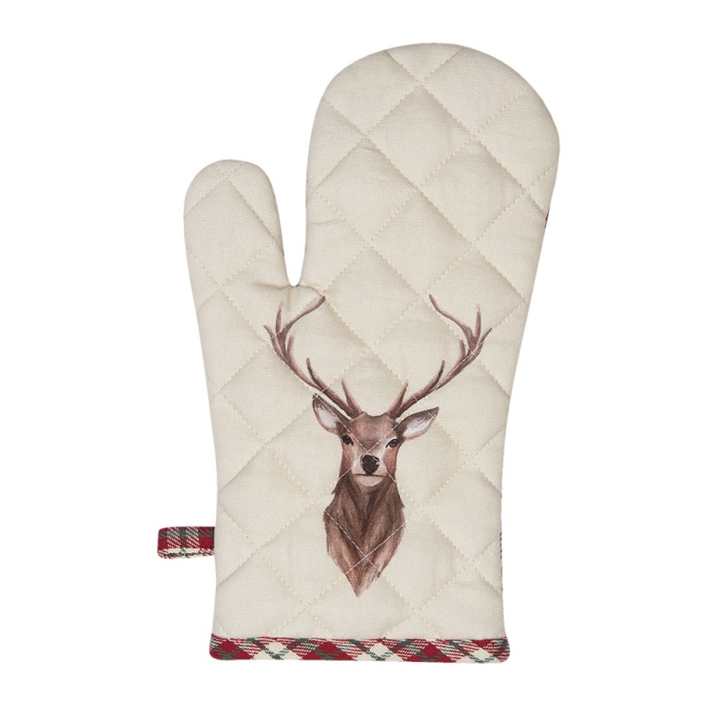 Clayre & Eef Oven Mitt 18x30 cm Beige Red Cotton Deer