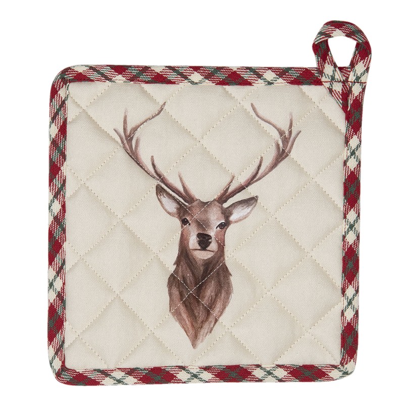 Clayre & Eef Pot Holder 20x20 cm Beige Red Cotton Square Deer