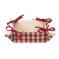 Clayre & Eef Bread Basket 35x35x8 cm Red Beige Cotton Square Diamond and Deer