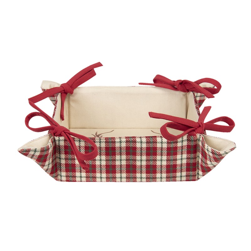 Clayre & Eef Bread Basket 35x35x8 cm Red Beige Cotton Square Diamond and Deer