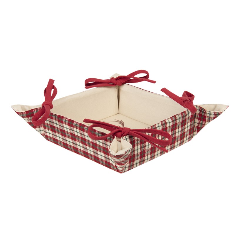 Clayre & Eef Bread Basket 35x35x8 cm Red Beige Cotton Square Diamond and Deer