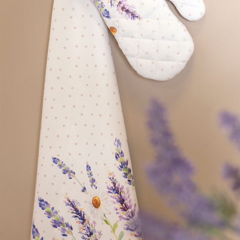 Clayre & Eef Geschirrtuch 50x70 cm Violett Weiß Baumwolle Lavendel