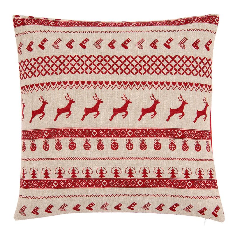 Clayre & Eef Cushion Cover 40x40 cm Red Cotton Square Reindeers