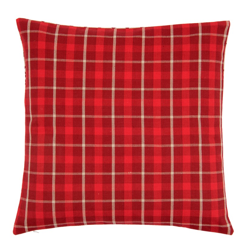 Clayre & Eef Cushion Cover 40x40 cm Red Cotton Square Reindeers
