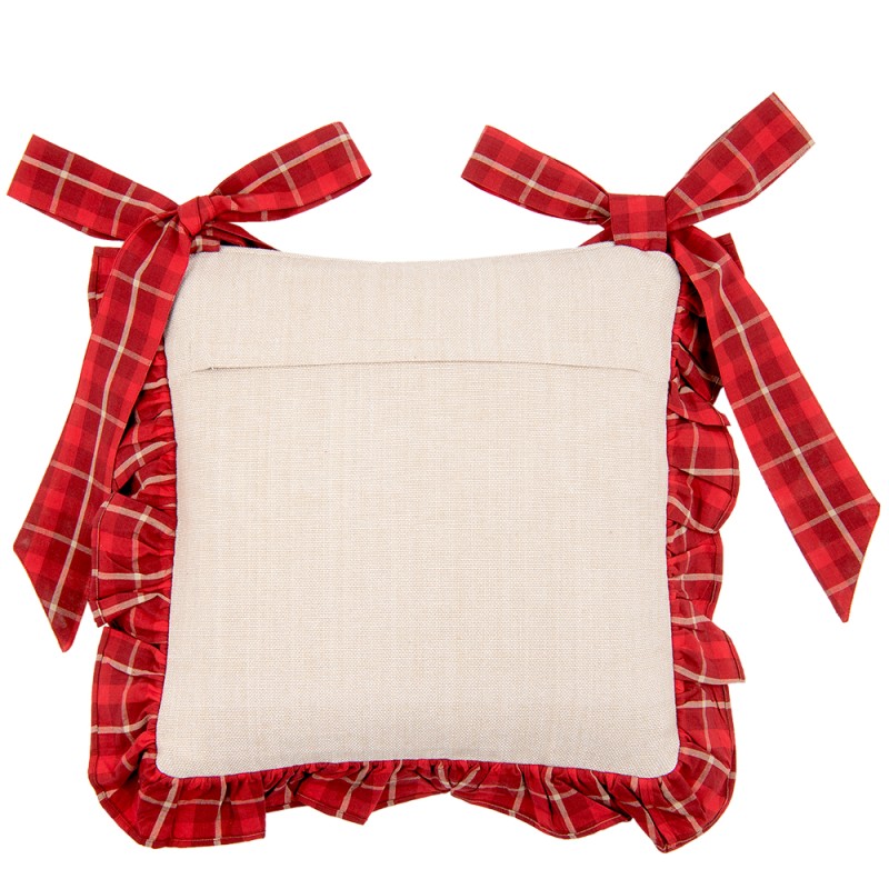 Clayre & Eef Chair Cushion Cover 40x40 cm Red Cotton Square Reindeers