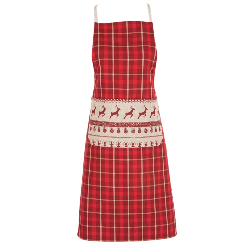 Clayre & Eef Kitchen Apron 70x85 cm Red Beige Cotton Christmas