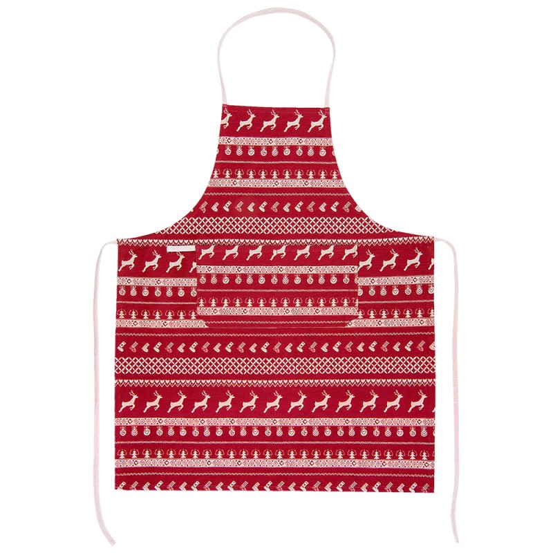 Clayre & Eef Kitchen Apron 70x85 cm Red Beige Cotton Christmas