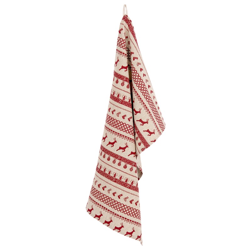 Clayre & Eef Tea Towel  50x85 cm Red Beige Cotton Rectangle Christmas