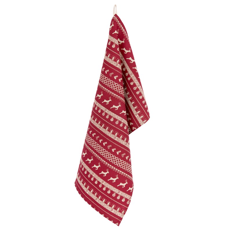 Clayre & Eef Tea Towel  50x85 cm Red Beige Cotton Rectangle Christmas