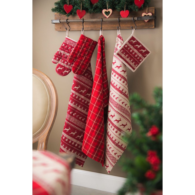 Clayre & Eef Asciugamani da cucina 50x85 cm Rosso Beige  Cotone Rettangolo Natale