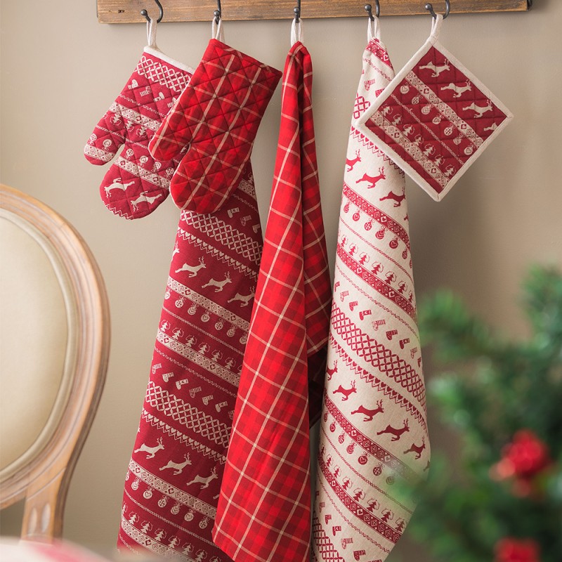 Clayre & Eef Asciugamani da cucina 50x85 cm Rosso Beige  Cotone Rettangolo Natale