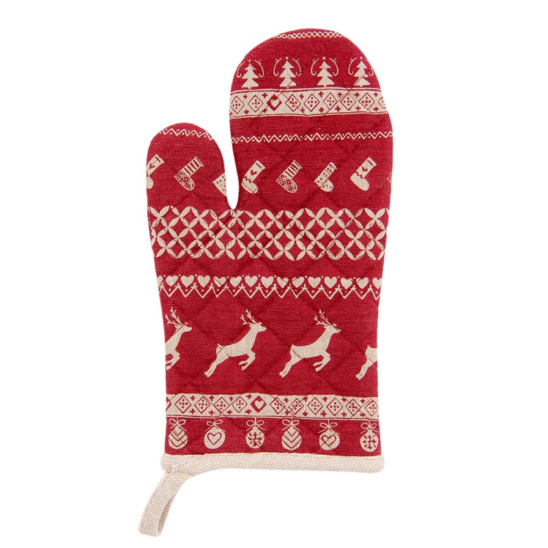 Clayre & Eef Oven Mitt 16x30 cm Red Cotton Christmas