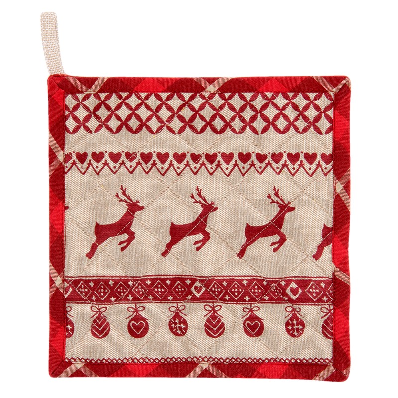 Clayre & Eef Pannenlap  20x20 cm Rood Beige Katoen Vierkant Kerst