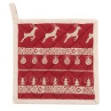 Clayre & Eef Pot Holder 20x20 cm Red Beige Cotton Square Christmas