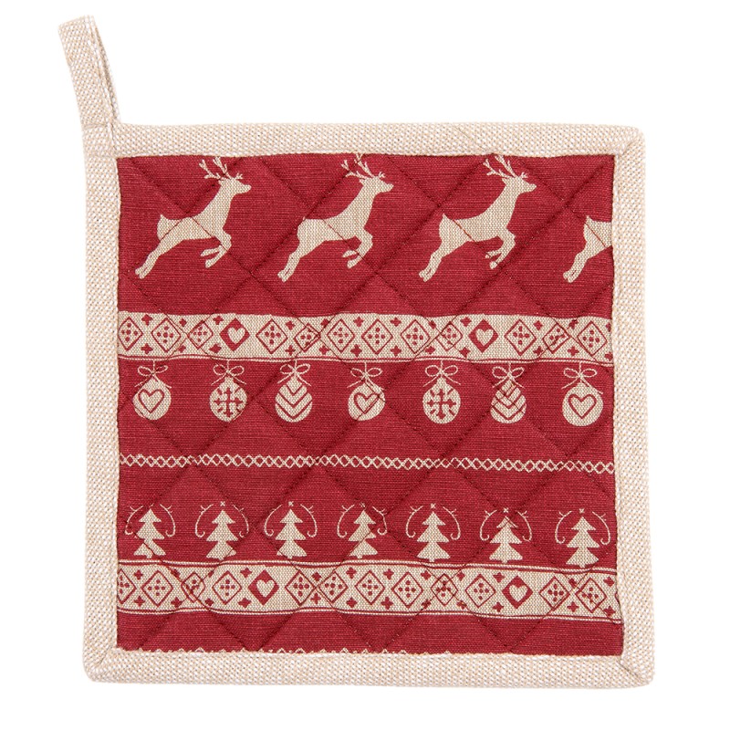 Clayre & Eef Pot Holder 20x20 cm Red Beige Cotton Square Christmas