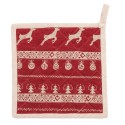 Clayre & Eef Pot Holder 20x20 cm Red Beige Cotton Square Christmas