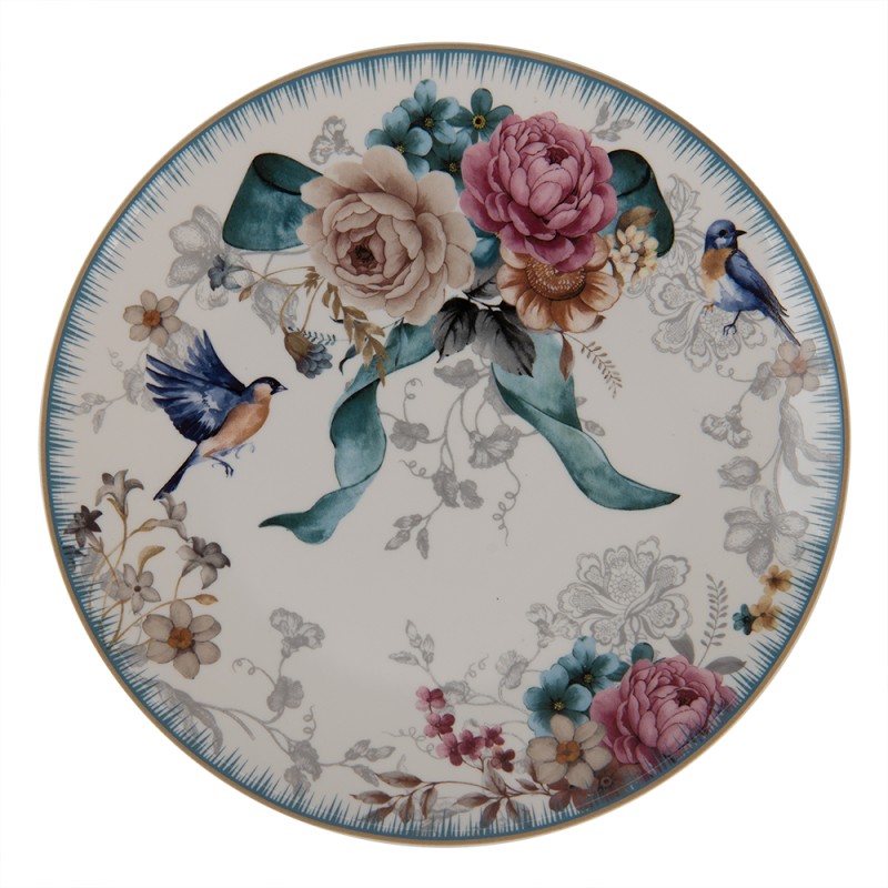 Clayre & Eef Breakfast Plate Ø 20 cm White Pink Porcelain Round Flowers