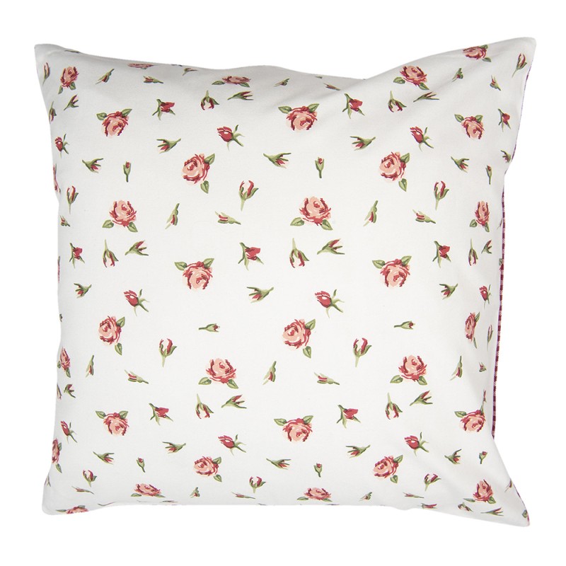 Clayre & Eef Housse de coussin 40x40 cm Rouge Blanc Coton Carré Roses