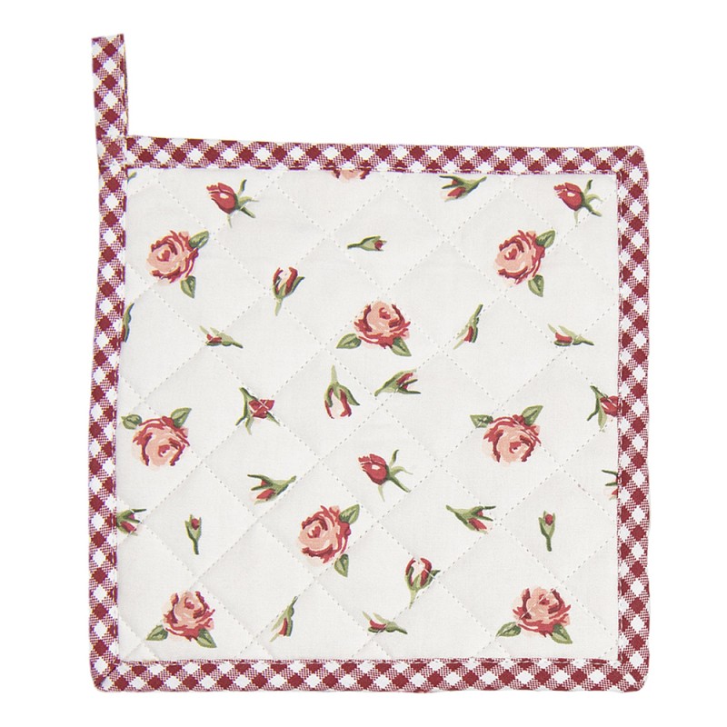 Clayre & Eef Pot Holder 20x20 cm Red White Cotton Square Roses