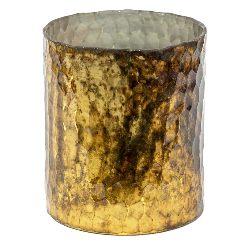 Clayre & Eef Teelichthalter Ø 11x13 cm Goldfarbig Braun Glas Rund