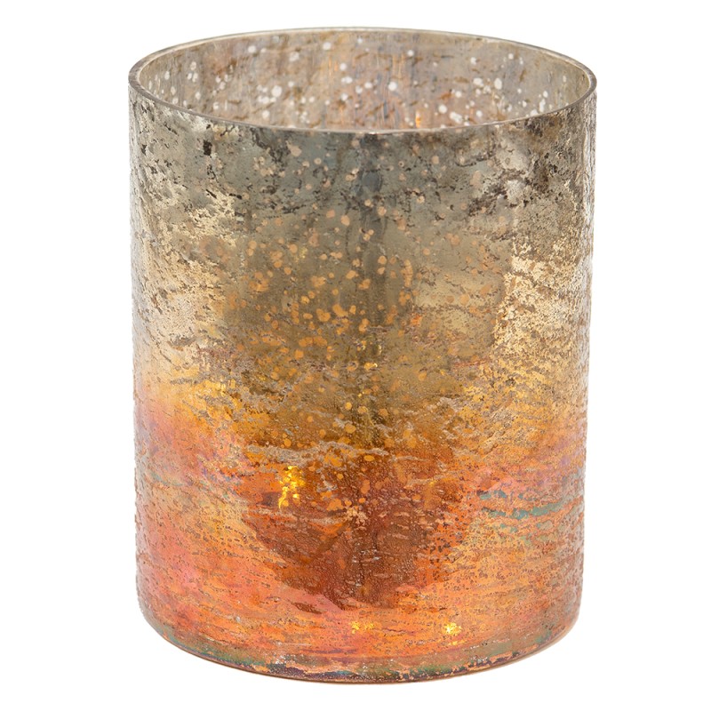 Clayre & Eef Teelichthalter Ø 13x16 cm Kupferfarbig Glas Rund