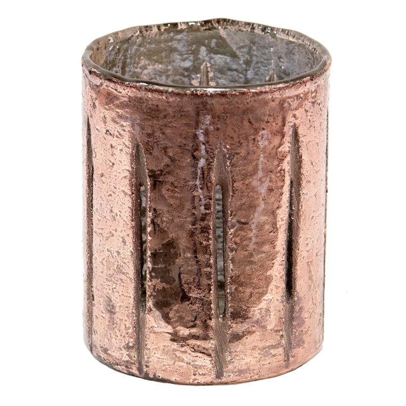 Clayre & Eef Tealight Holder Ø 9x11 cm Pink Glass Round