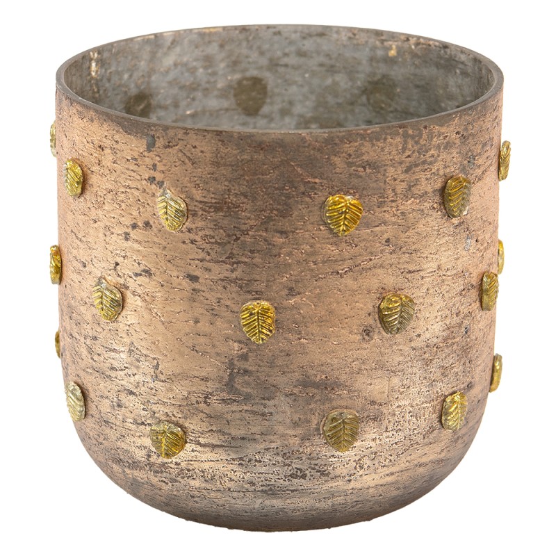 Clayre & Eef Tealight Holder Ø 13x13 cm Gold colored Glass Round Leaves