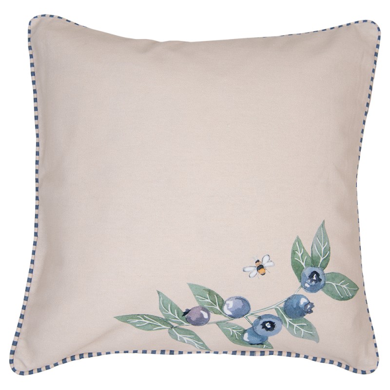Clayre & Eef Cushion Cover 40x40 cm Beige Cotton Blueberries