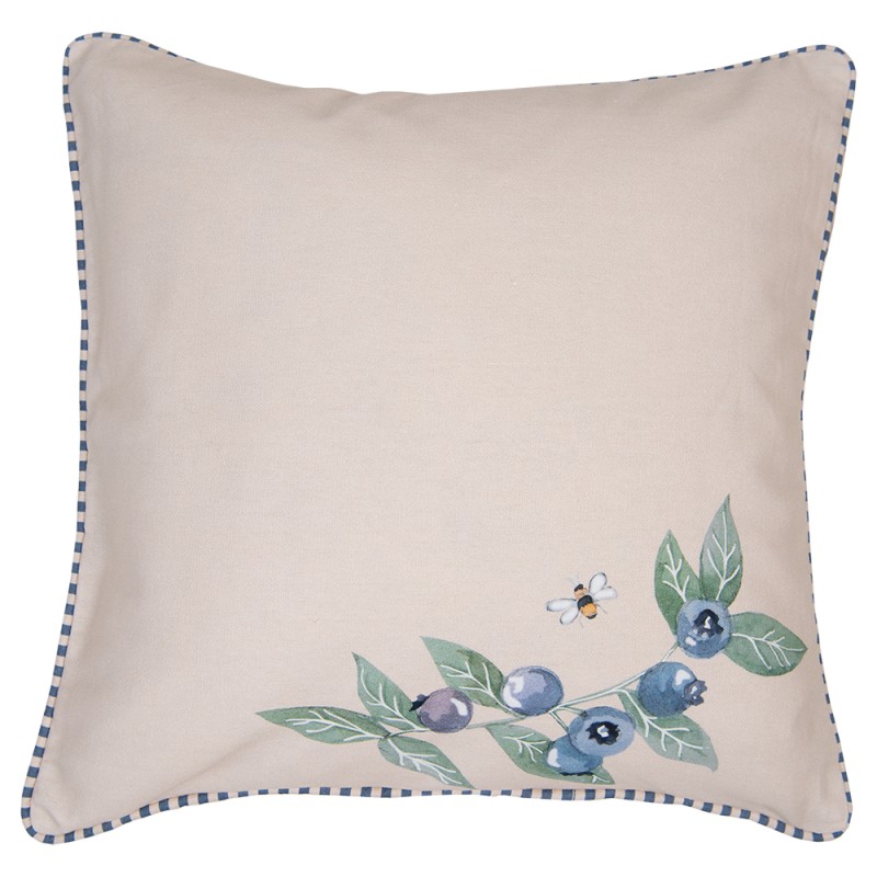 Clayre & Eef Kissenbezug 40x40 cm Beige Baumwolle Blaubeeren