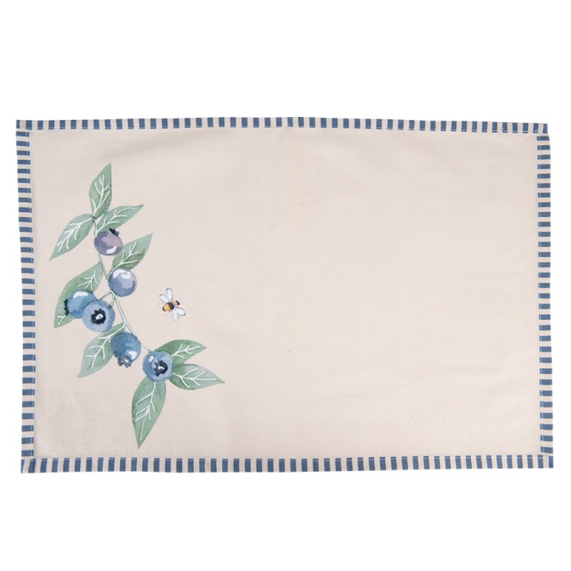 Clayre & Eef Placemats Set of 6 48x33 cm Beige Blue Cotton Rectangle Blueberries