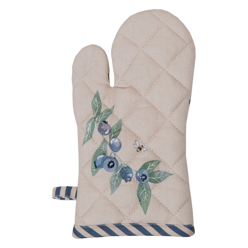 Clayre & Eef Kinderofenhandschuh 12x21 cm Beige Blau Baumwolle Blaubeeren