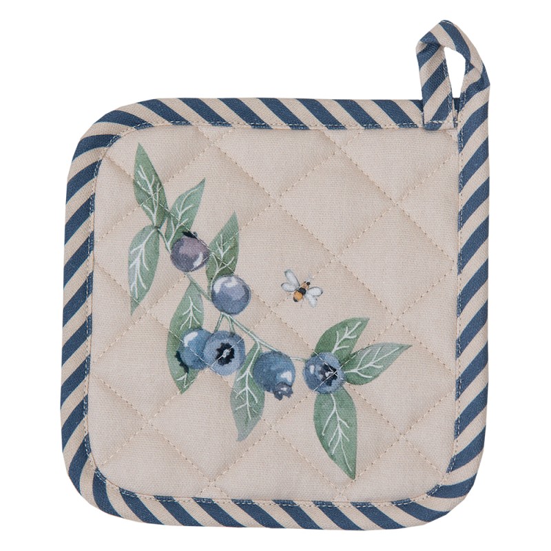 Clayre & Eef Manique de cuisine pour enfants 16x16 cm Beige Bleu Coton Myrtilles