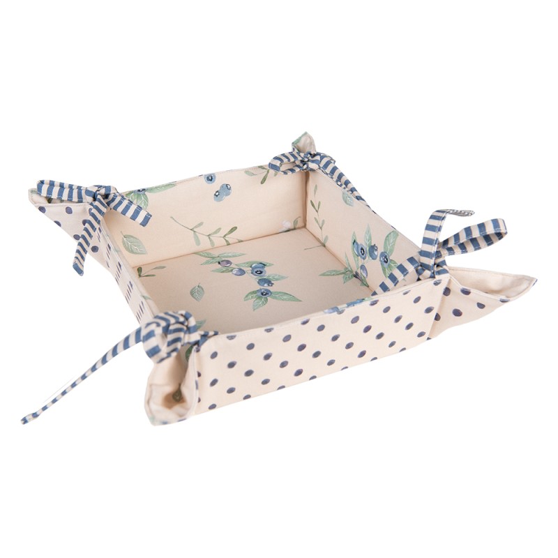 Clayre & Eef Brotkorb 35x35x8 cm Beige Blau Baumwolle Blaubeeren