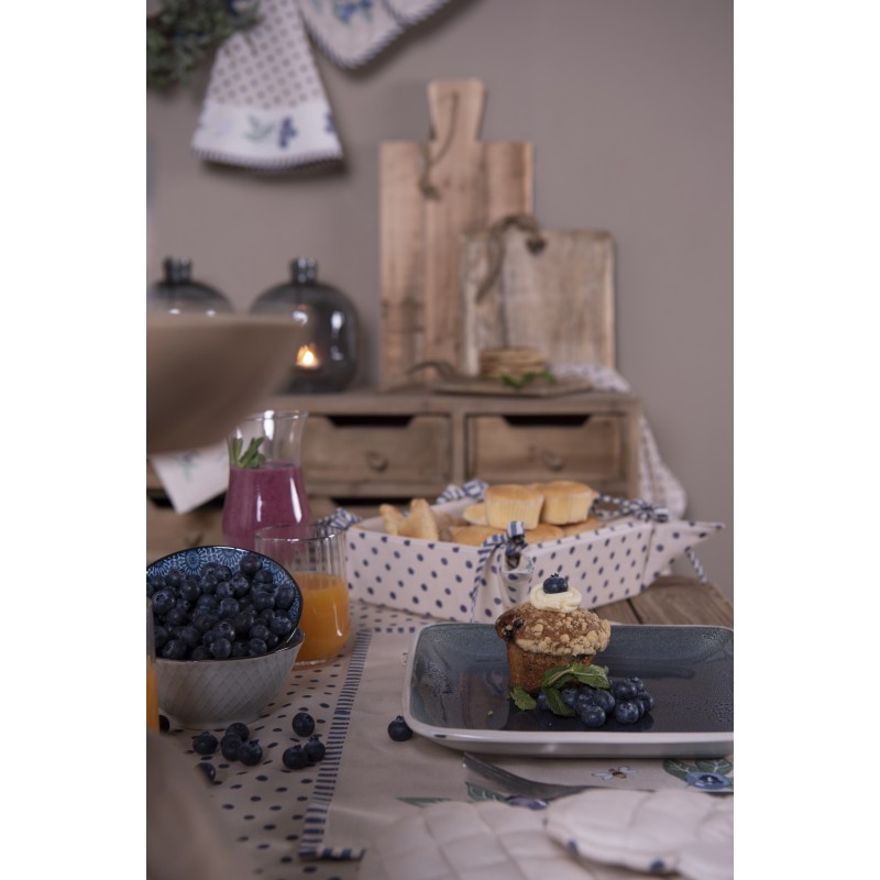 Clayre & Eef Bread Basket 35x35x8 cm Beige Blue Cotton Blueberries