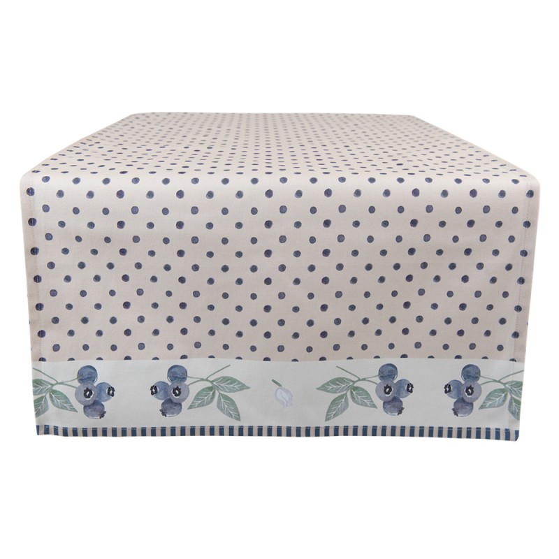 Clayre & Eef Table Runner 50x140 cm Beige Blue Cotton Rectangle Blueberries