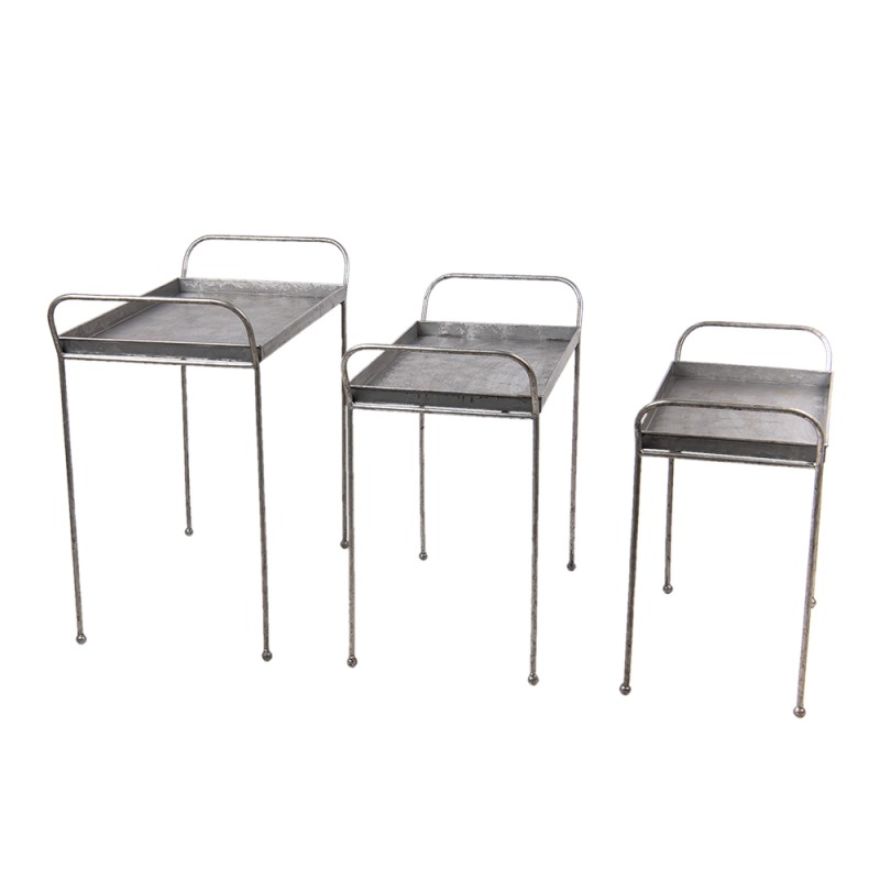 Clayre & Eef Side Table Set of 3 Grey Iron Rectangle
